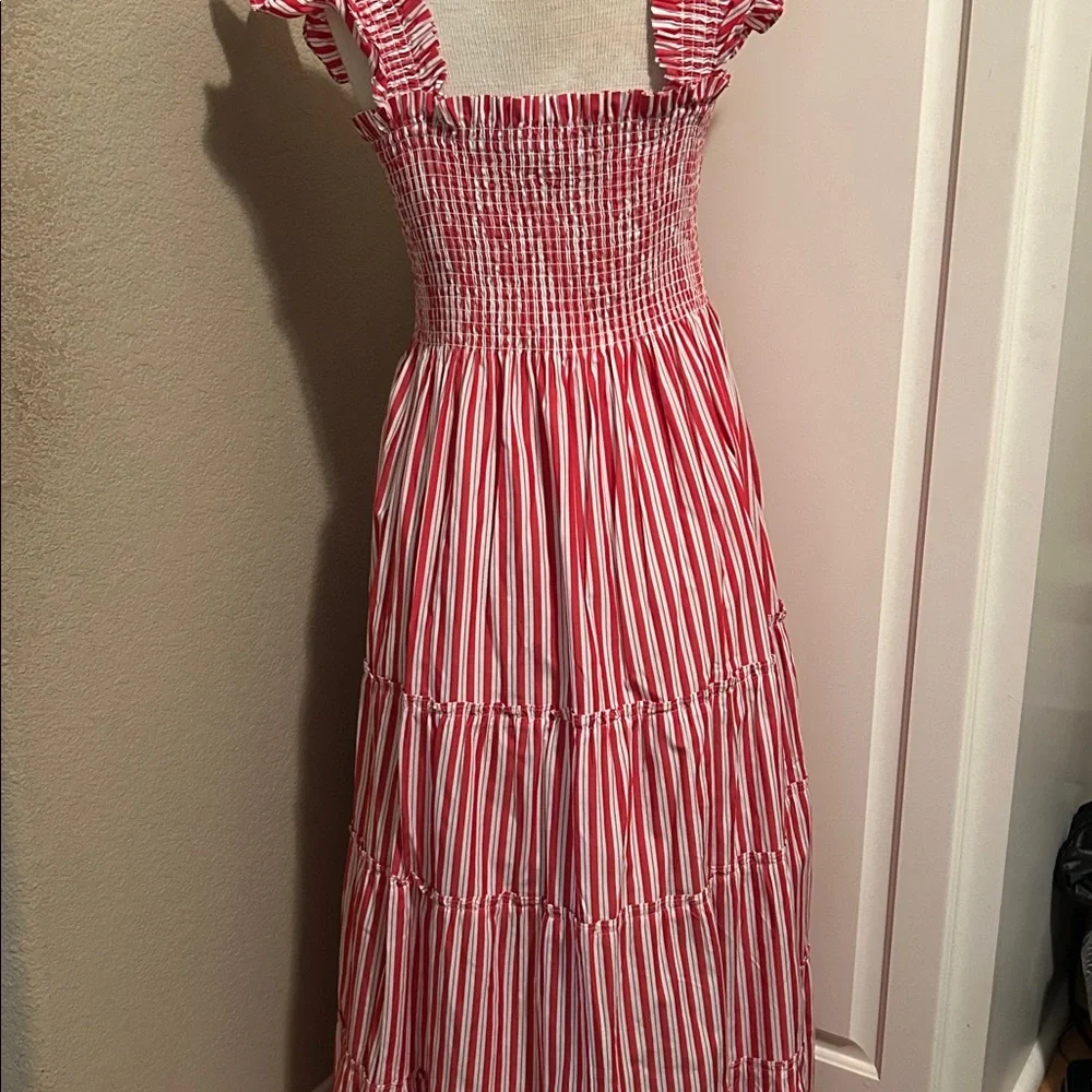 New Hill House The Ellie Nap Dress Cherry Red Stripe Maxi Smocked XL - Picture 7 of 10